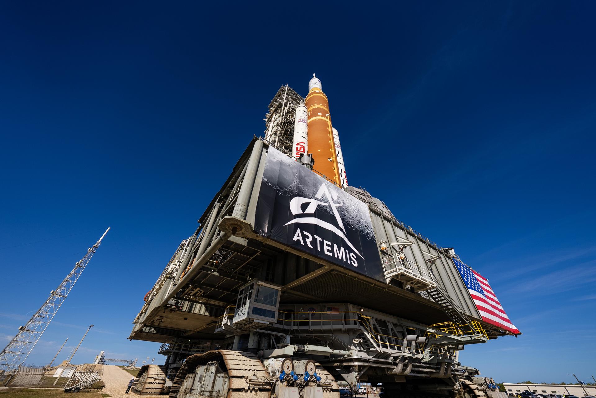 NASA's SLS Rocket and Orion spacecraft rolling out at Kennedy Space Center for Artemis II mission